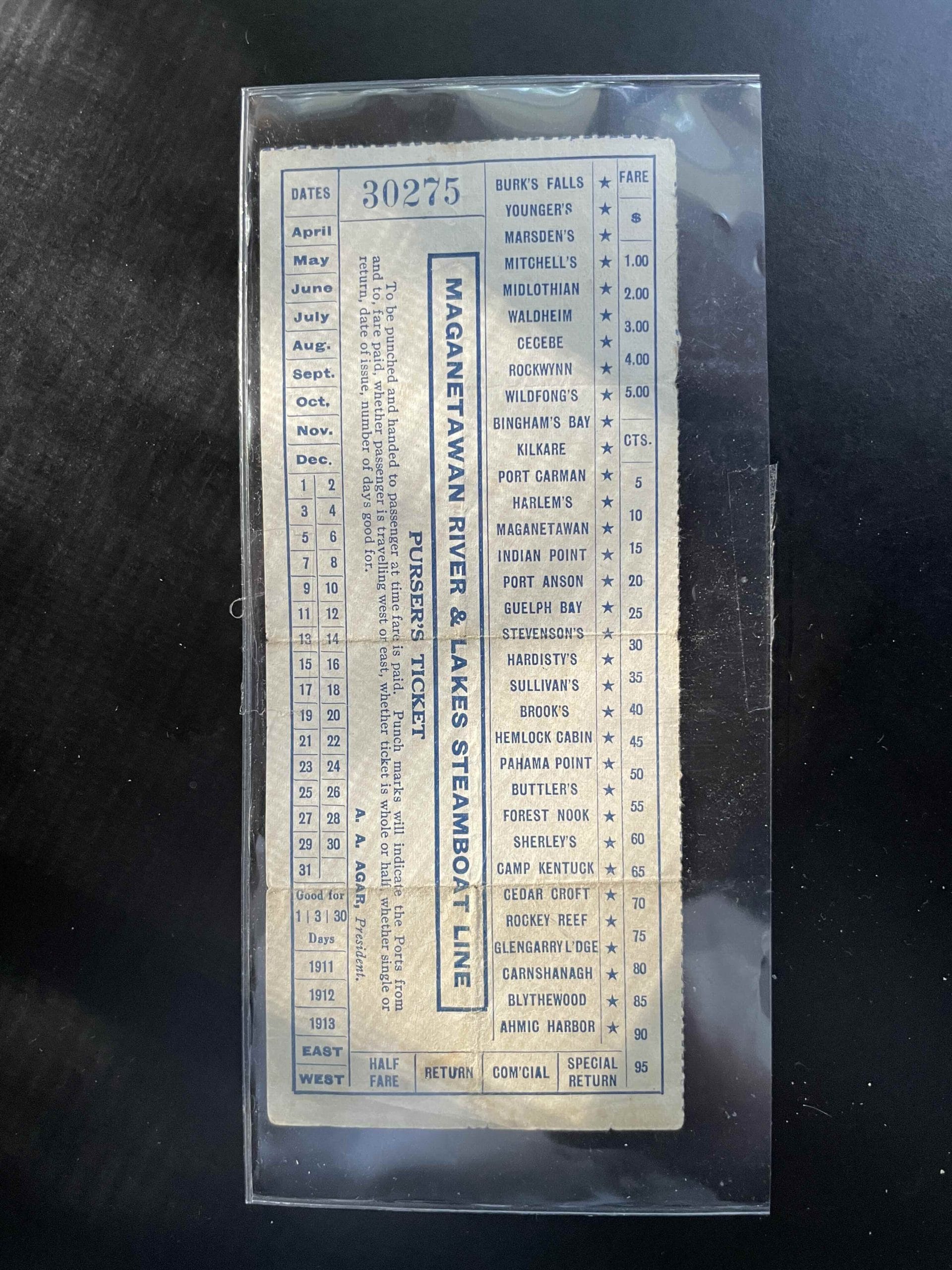 Waldheim Steam boat ticket